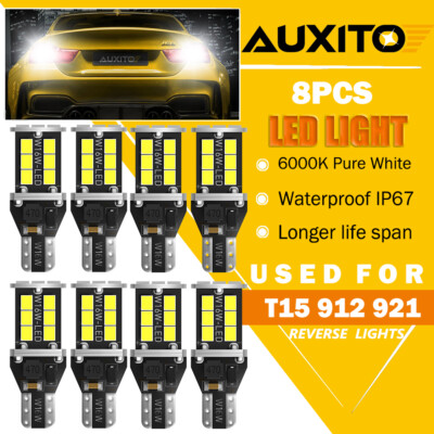AUXITO T15 LED Reverse Back Up Light Bulb 921 912 W16W 904 906 White 6000K 8x