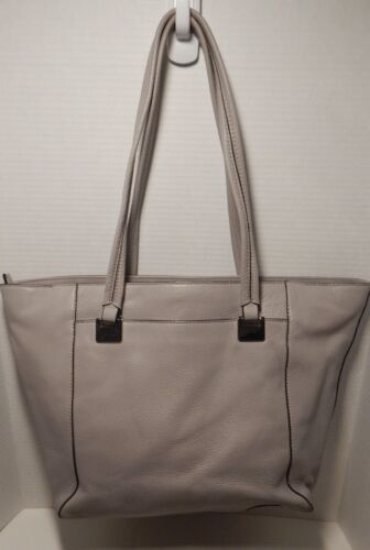 Vince Camuto Light Gray  Pebble Leather ZipTote
