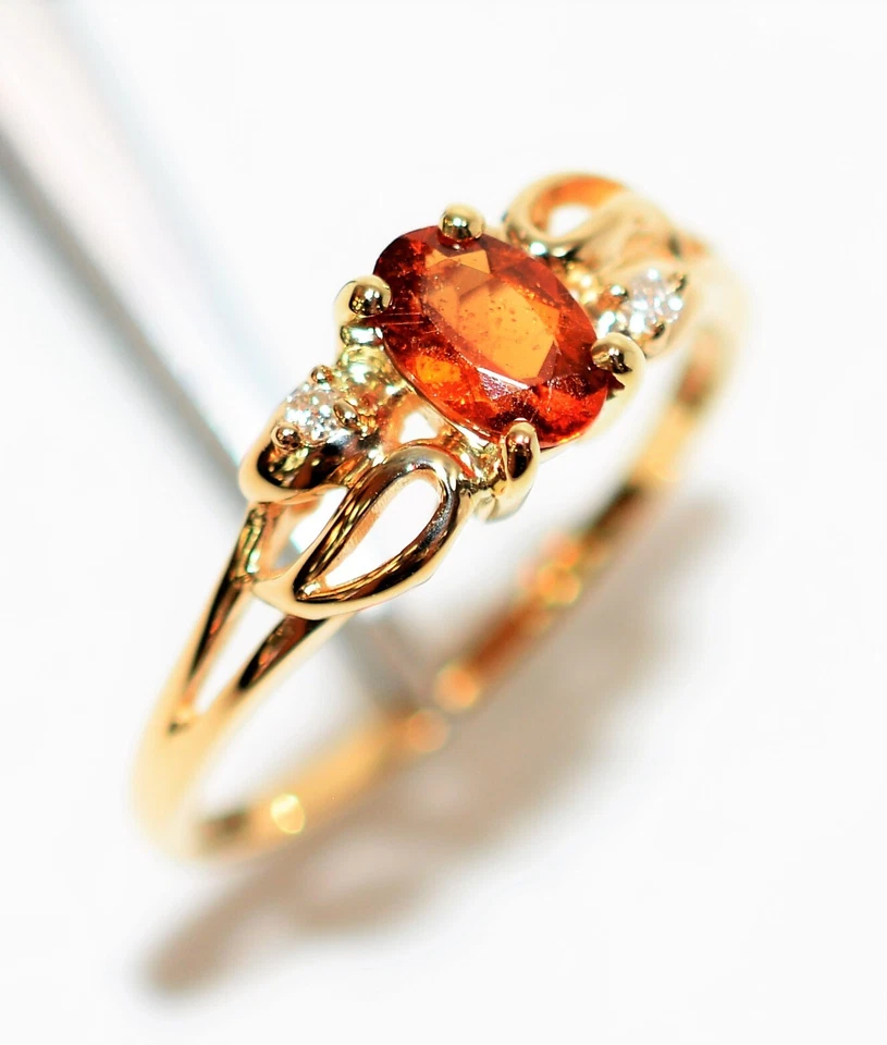 Кольцо из чистого золота 14 карат с натуральным мандарином гранатом и бриллиантом 0,55 карата - Изображение 4 из 4