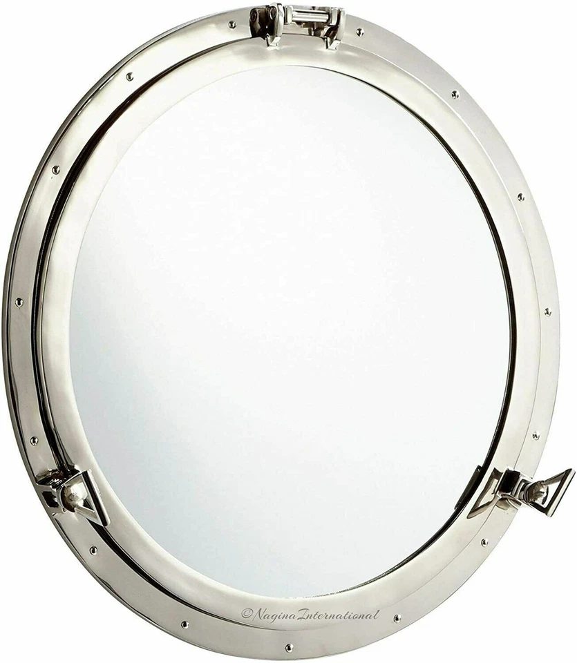 24"Canal Boat Porthole Mirror Nickel Finish Ship Window Wall Decorative Design - Image 2 of 4