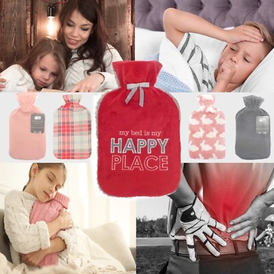 COUNTRY CLUB Große Warmwasserflasche mit Deckel 2 Liter Vlies oder Strick Warmwasserflasche