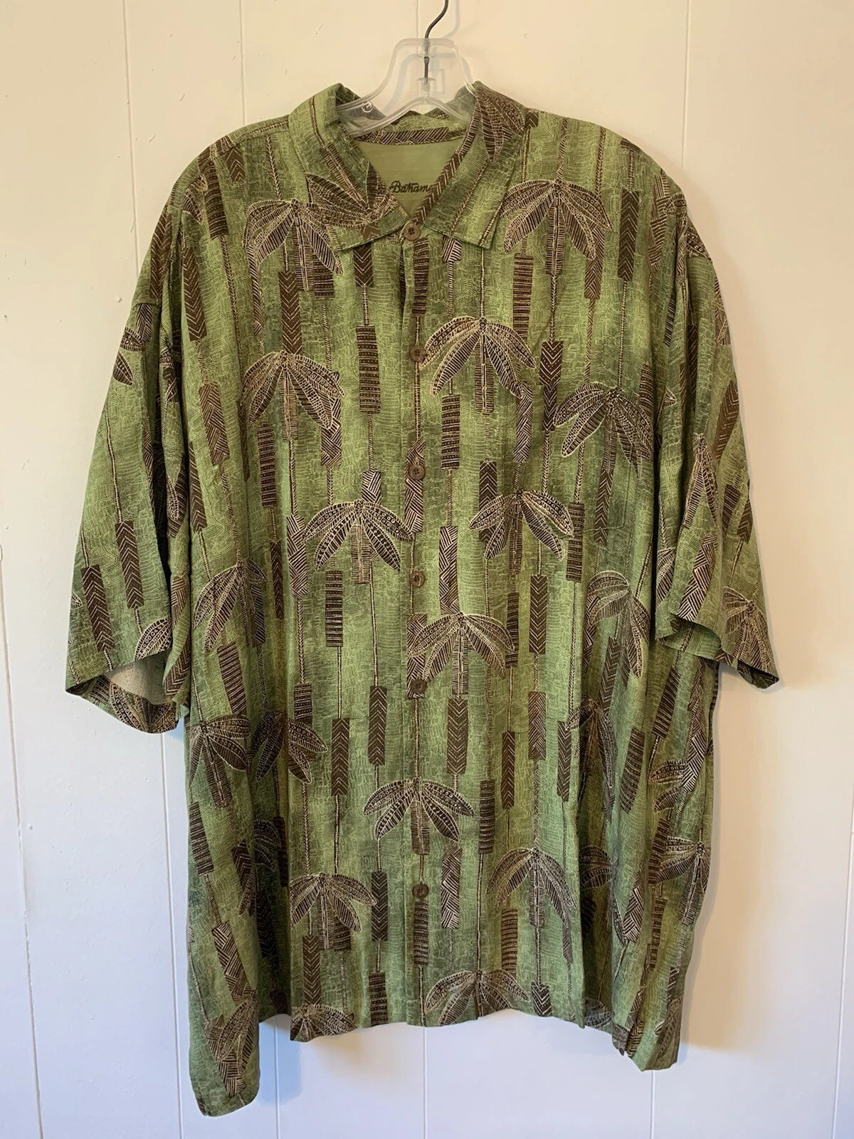 Tommy Bahama Hawaiian Shirt Mens XLX Silk Green Palm Tree Button Up Collared