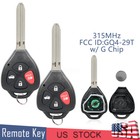 2 For 2010 2011 2012 2013 Toyota Corolla Venza Remote Uncut Key Fob 4B + G Chip
