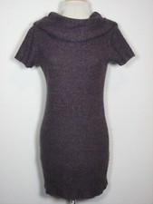 Tulle Purple Brown Cowl Neck Hoodie Short Sleeve Sweater Dress S)