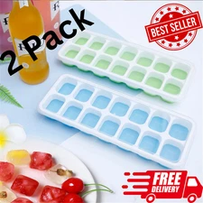 Ice Cube Tray, 2Pack Silicone Ice Tray, 14 Ice Cube Molds with Lids, Stackable