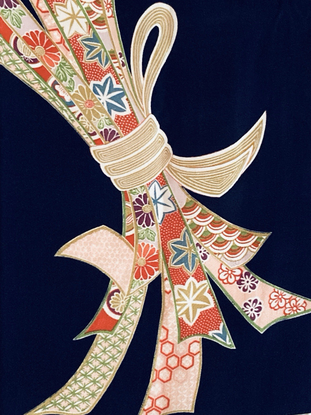 Bright Colored Multi Design Bow on Navy Tango Chi… - image 4