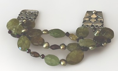 Handgefertigtes Multigemstein Armband: Turmalin, Granat, Perle - Sterlingsilber Verschluss