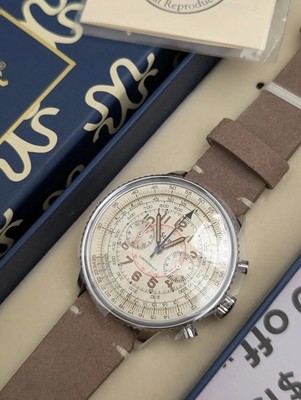 Stauer Co-Pilot Aviator Chronograph Telemeter, Japan Quartz, Suede, New in Box