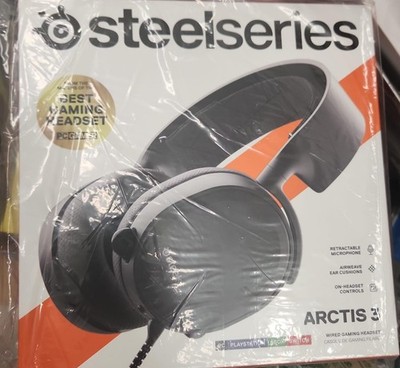 New SteelSeries Arctis 3 Wired Headset Black, Retractable Mic, PC PS