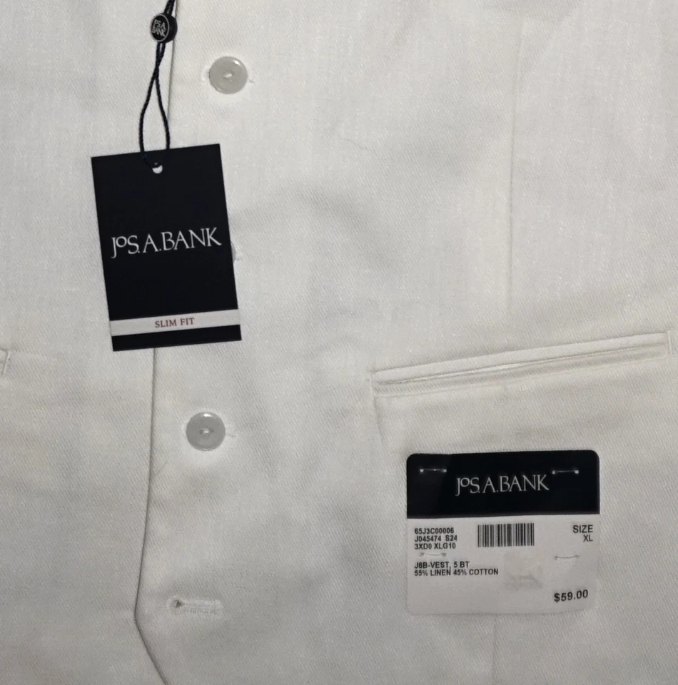 Jos A Bank Linen Vest XL Slim Fit White Soft Stretch Linen Blend NWT - Image 4 of 4