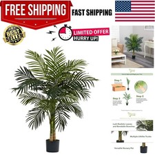 4 ft Golden Cane Palm Artificial Tree, 48 in Large Indoor Fake Tree with Two ...