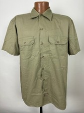Dickies Work Shirt Men Medium Khaki Tan Button Up Mechanic Short Sleeve Workwear