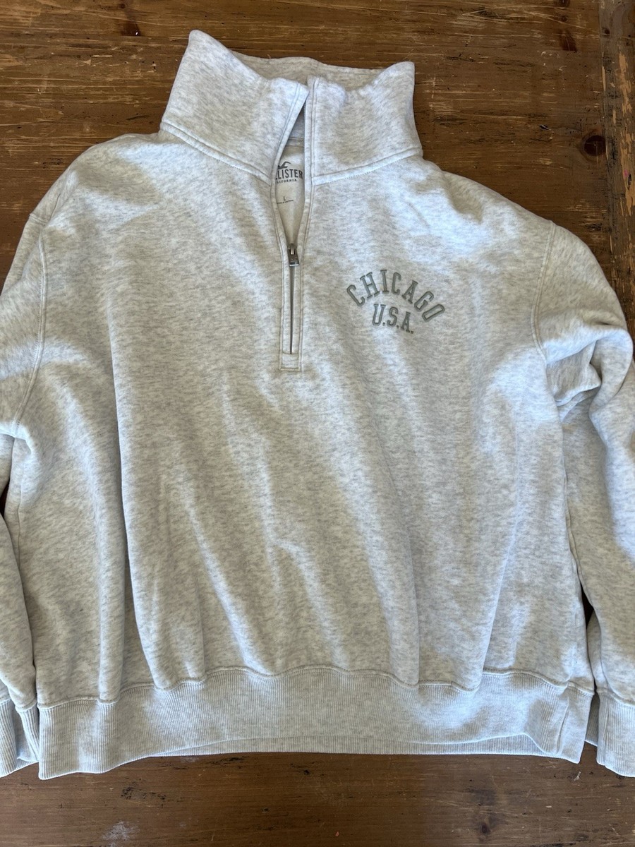 Hollister Gray Chicago USA Quarter Half-Zip Pullover Sweatshirt