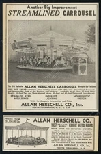 1937 Allan Herschell carousel Streamlined Carrousel photo vtg trade ad & bonus