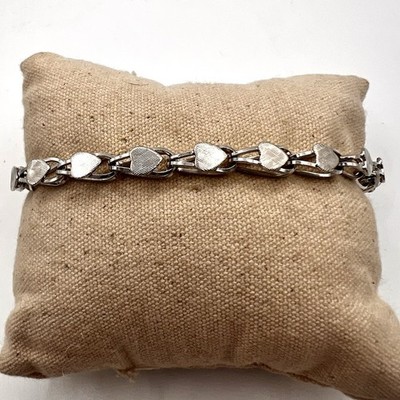Vintage Sterling Silver Heart Station Bracelet Box Clasp W/Safety Lock 7 