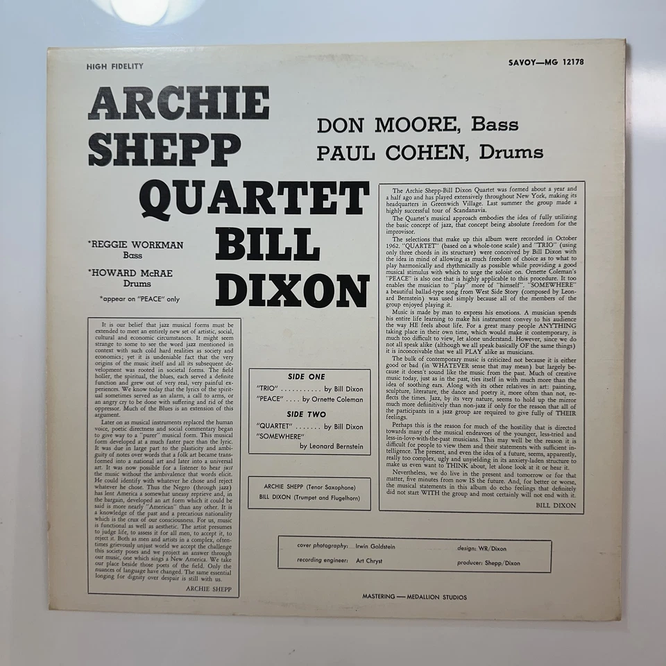 The Archie Shepp - Bill Dixon Quartet Record Vinyl Archie Shepp Savoy MG 12178 - Image 2 of 4