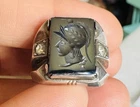 Size 8.75 VINTAGE STERLING SILVER ROMAN SOLDIER INTAGLIO UNCAS RING Men's 7.1g