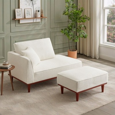 Chaise Lounge with Ottoman Fabric Upholstered Convertible Chair for Small Space