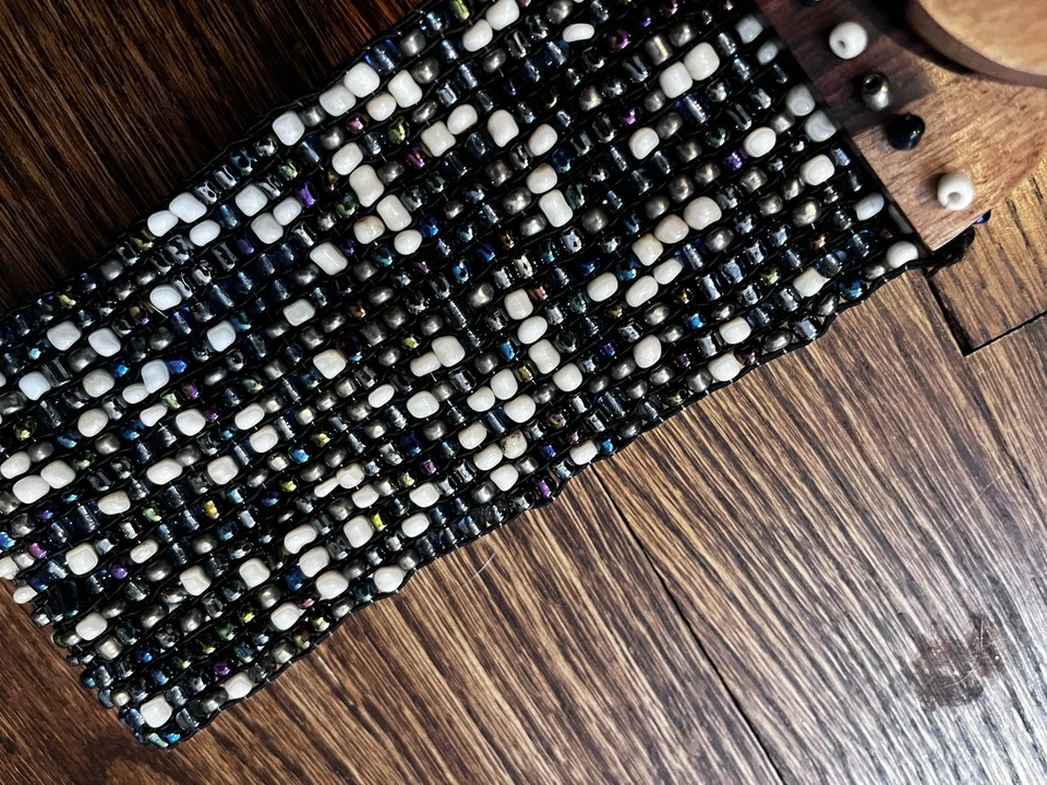 Beaded Belt Stretch Multicolor Large Wooden Clasp Buckle - Image 3 of 4