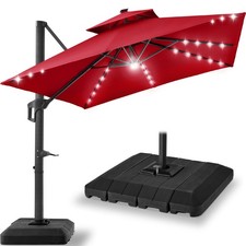 12x12ft 2-Tier Outdoor Solar LED Cantilever Patio Umbrella