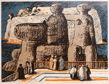 SALVATORE FIUME GRANDE SERIGRAFIA  FIRMATA   50x70  PROVA D'AUTORE ISOLA STATUE