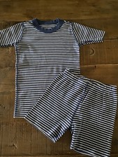 Hanna Andersson Boys Short John Pajamas BLUE STRIPE Sz 130 US 8