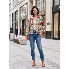 Kay Unger New York 100 Silk Floral Paisley Blazer Jacket Multi Color Size 8