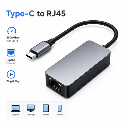 USB 3.0 auf Ethernet Adapter 2.5G Typ-C RJ45 Netzwerkkarte 2500Mbps Gigabit Lan