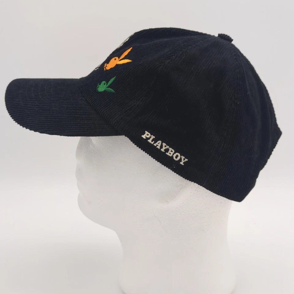 Playboy Hat Cap Snap Back Mens One Size Black Corduroy Multicolor Bunny - Image 4 of 4