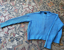 Ann Taylor Women's Blue Rib-Knit Crew Neck Long Sleeve Pullover Sweater S