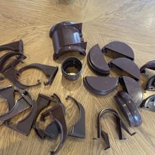 112mm Brown Half Round Gutter Fittings Job Lot Brackets Unions End Caps FloPlast