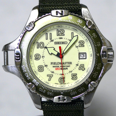 SEIKO FIELDMASTER 7N35-6090 Full Luminous Date Compass Men's Watch 1994 Japan