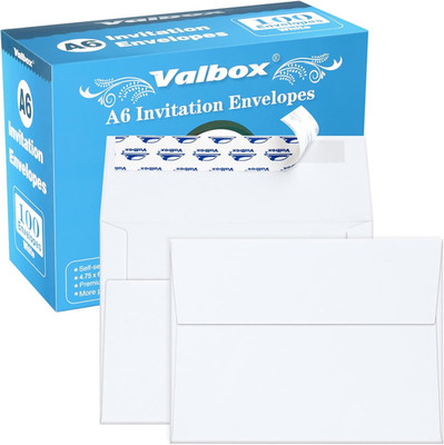 100 Qty A6 Envelopes Self Seal 6.5 X 4.75'' White Kraft Paper Invitation Envelope