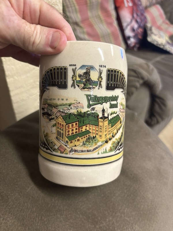 Kozel Velké Popovice Ceramic Beer Stein Mug Czech .5 Liter Tankard