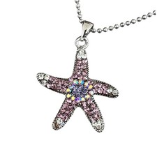 New Starfish Pendant Necklace Pink AB Crystal Silver Tone Nautical - 4P