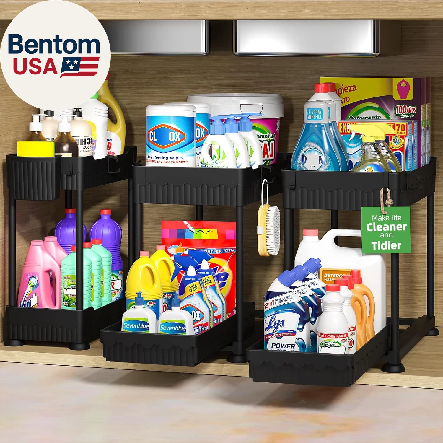 3 Pack under Sink Organizers,2-Tier Multi-Use Kitchen and Bathroom Organizers an
Opens in a new wind
