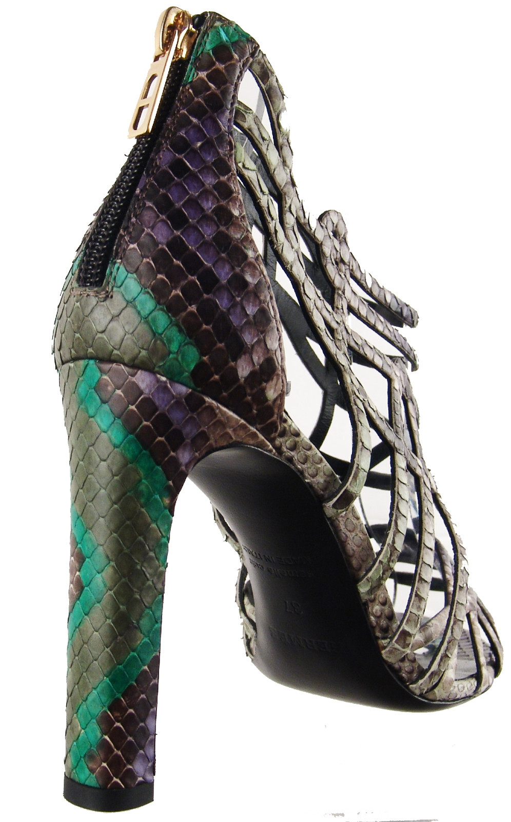 Hermes Multicolor Python Open Toe Cage Sandals Pu… - image 12