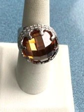 STUNNING 925 STERLING SILVER AND YELLOW ART CRYSTAL STATEMENT RING SIZE 8, 24 GR