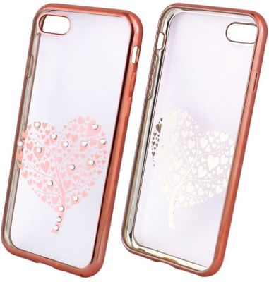 ^ Silikon DIAMOND Case Etui Hülle Tasche Apple iPhone 7 Plus Rosa Gold Baum Herz