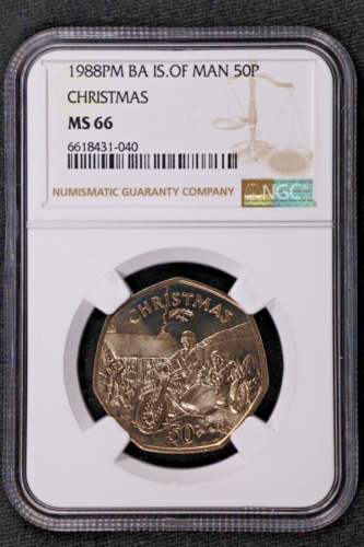 1988 Isle of Man Coin - 50 Pence Christmas - NGC MS 66 - Picture 1 of 2