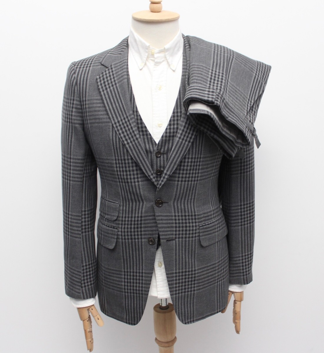 Mens TOM FORD Luxury Silk Plaid 3-Piece Suit Jacket Blazer 48 US38 