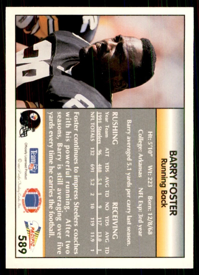1992 Pacific Barry Foster Football Cards #589 - Image 2 of 2