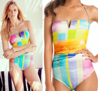 Trina Turk Crystal Cove Sunset Ombre Bandeau One Piece Maillot Swimsuit $160