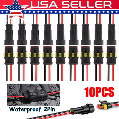 20X 2Pin Way Car Waterproof Male Female Electrical Wire Cable Connector Plug Kit