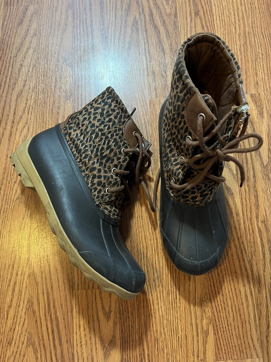 Women's Waterproof Leopard Animal Print Sperry Rubber Duck Rain Boots Size