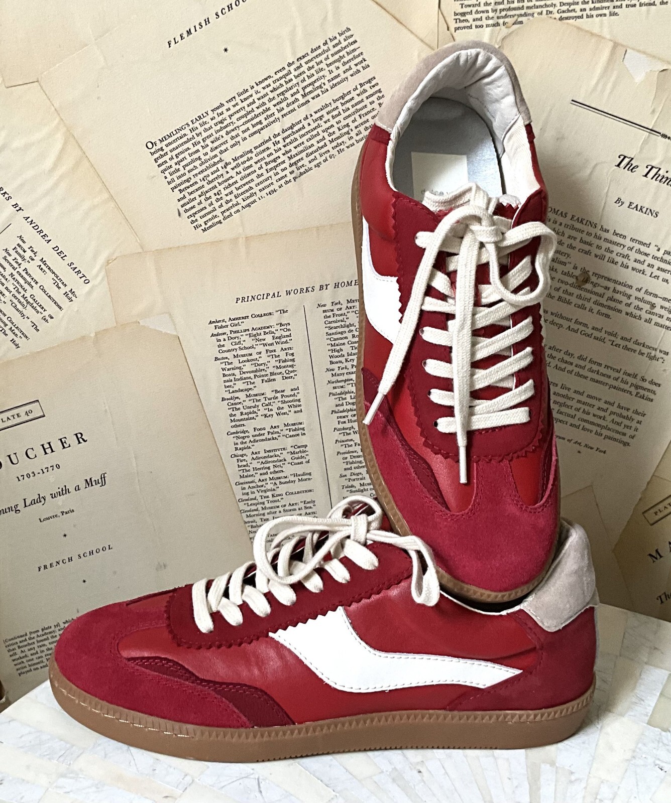 Anthropologie Dolce Vita Notice Sneaker Crimson Red Suede Ivory Trim 377 NEW 13490₽