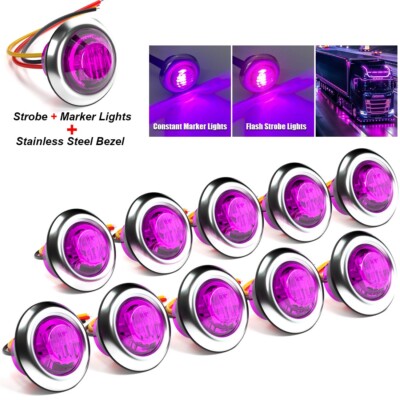 10x 3/4'' Strobe+Steady Marker Light Purple LED Dual Function Warning Flash Light