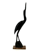 60s Bird Stork Egret Heron Crane Carved Horn Figurine Sculpture Vtg MCM 11"