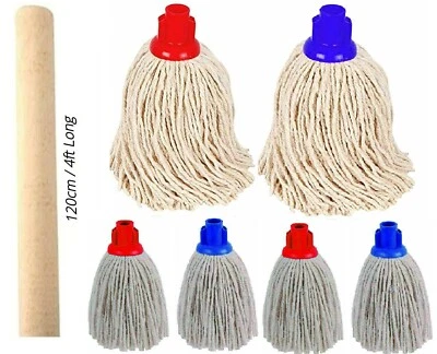 OPTIMAL PRODUCTS Mop 100% Cotton Handle Mops Plastic Socket Head Cleaning String Floor Heavy Duty