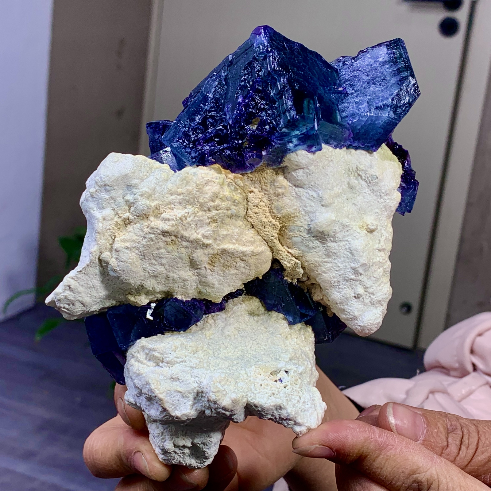2.12LB Rare Transparent Blue Cube Fluorite Crystal Cluster Specimen from China